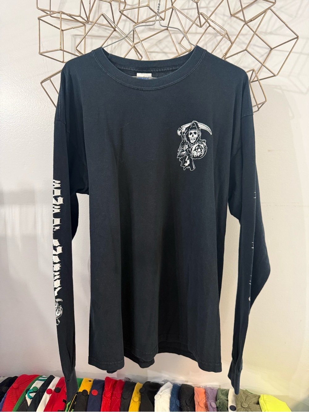 Black Long-Sleeve Graphic Tee with Reaper Design - son of Anarchy Canada